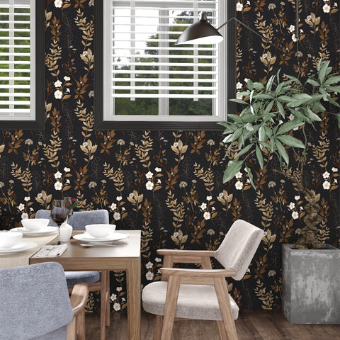 Fvlow wallpaper used for a full-room transformation with a bold black-and-gold vibe