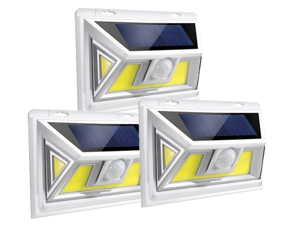 Fwieurow magnet 3-pack solar motion lights mounted on wall for easy outdoor illumination.