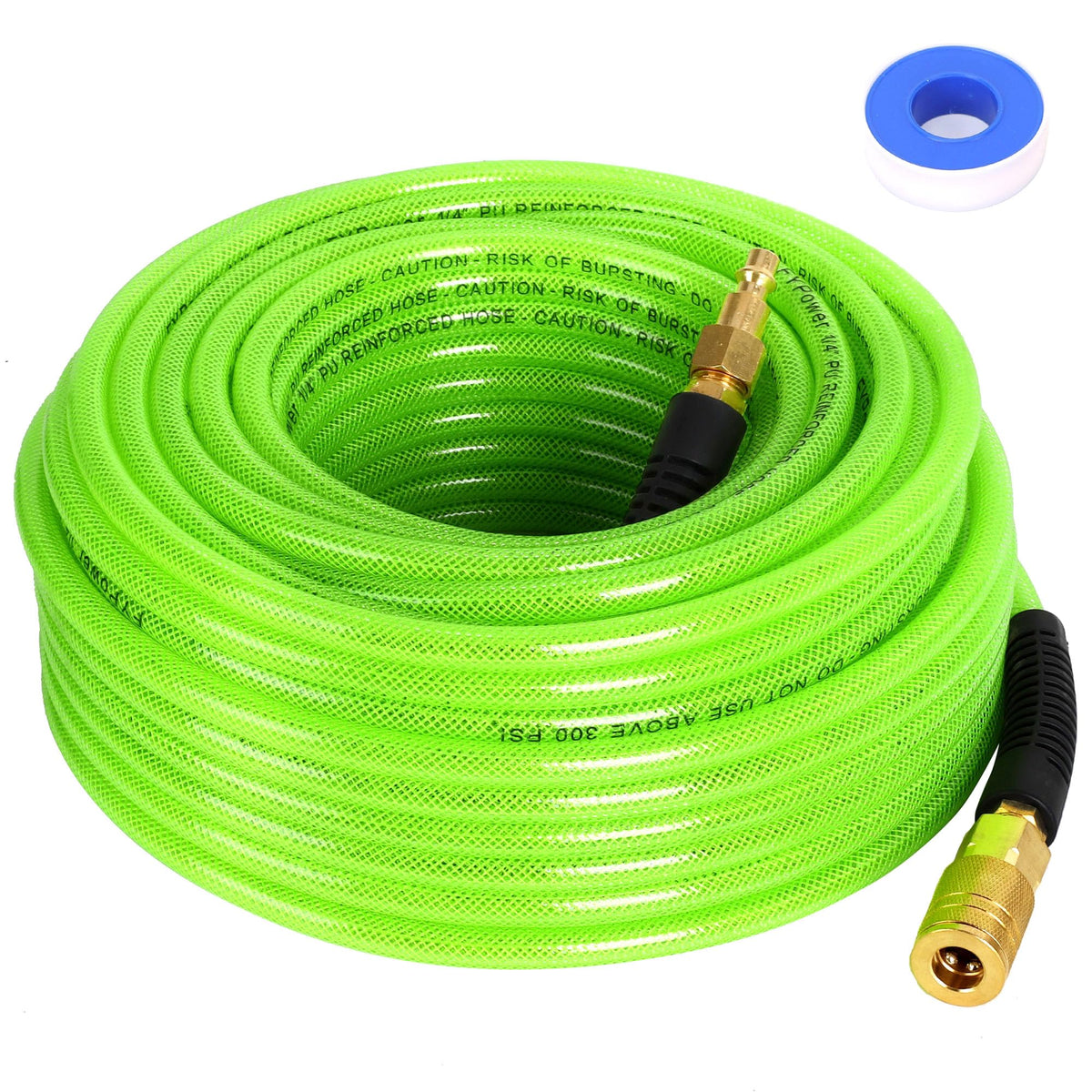 FYPower air hose 100ft reinforced PU body for durable, flexible air delivery.