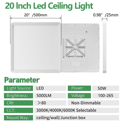 FY WISDOM FLY LIGHTING 20in LED flush mount CCT selector displaying 3000K/4000K/6000K options