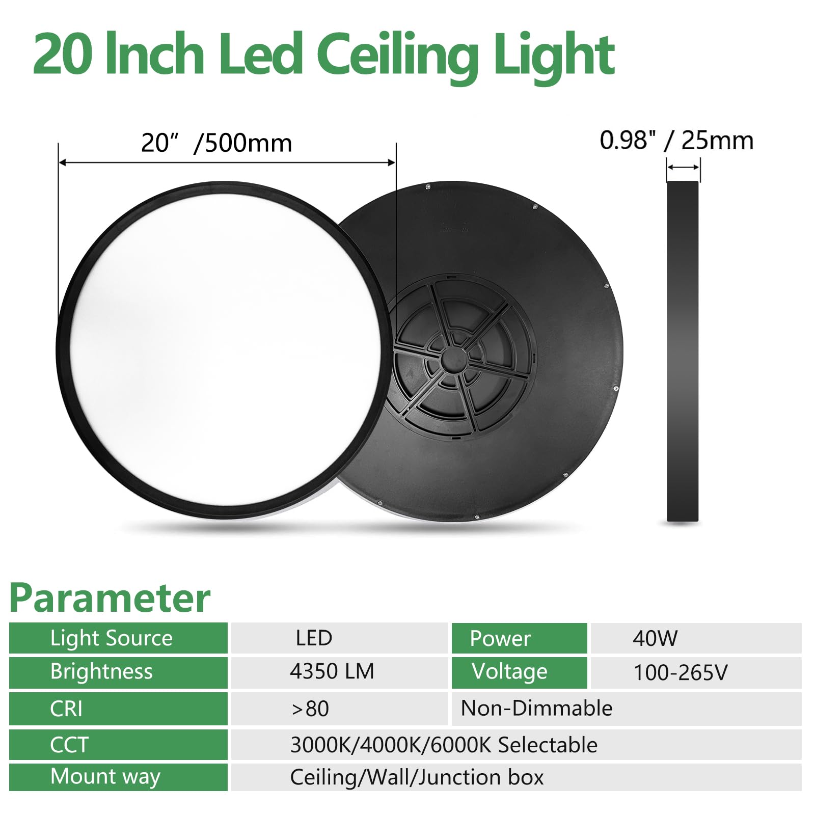 FY WISDOM FLY LIGHTING 20-inch LED flush mount IP42 wet and dust sealed