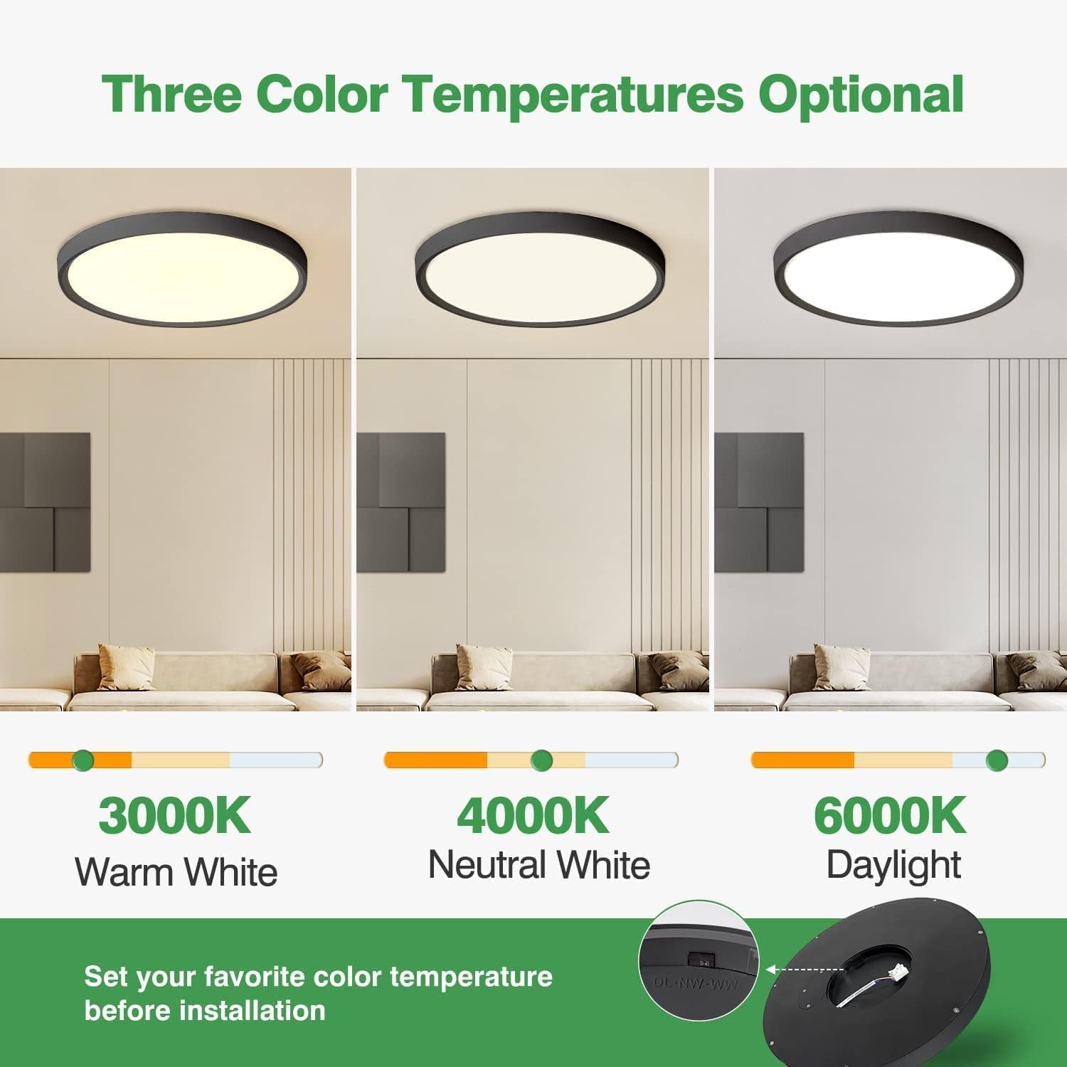 FY WISDOM FLY LIGHTING 20-inch LED flush mount side view in slim ceiling space