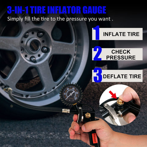 FYPower 100psi tire inflator gauge for quick, accurate pressure checks.