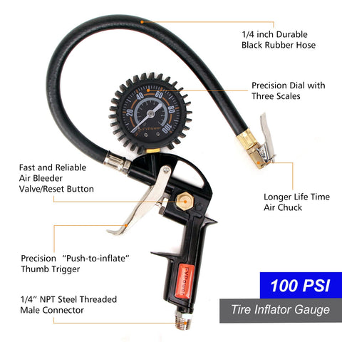 FYPower 25ft recoiled poly hose enables flexible, low-twist operation.