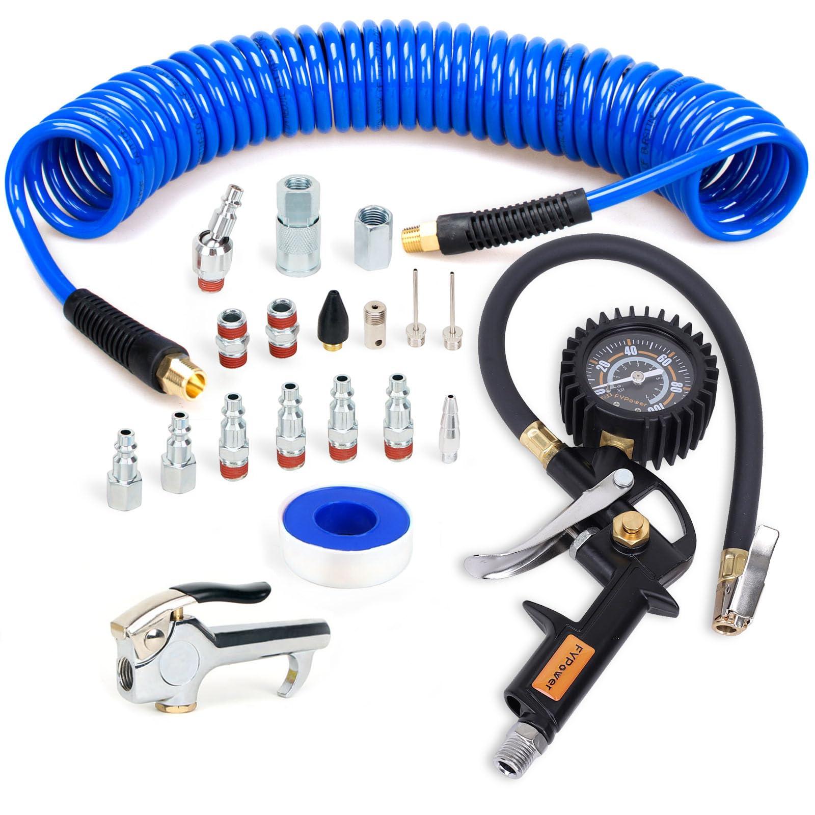 FYPower 25ft recoil poly air hose for flexible use and durable performance