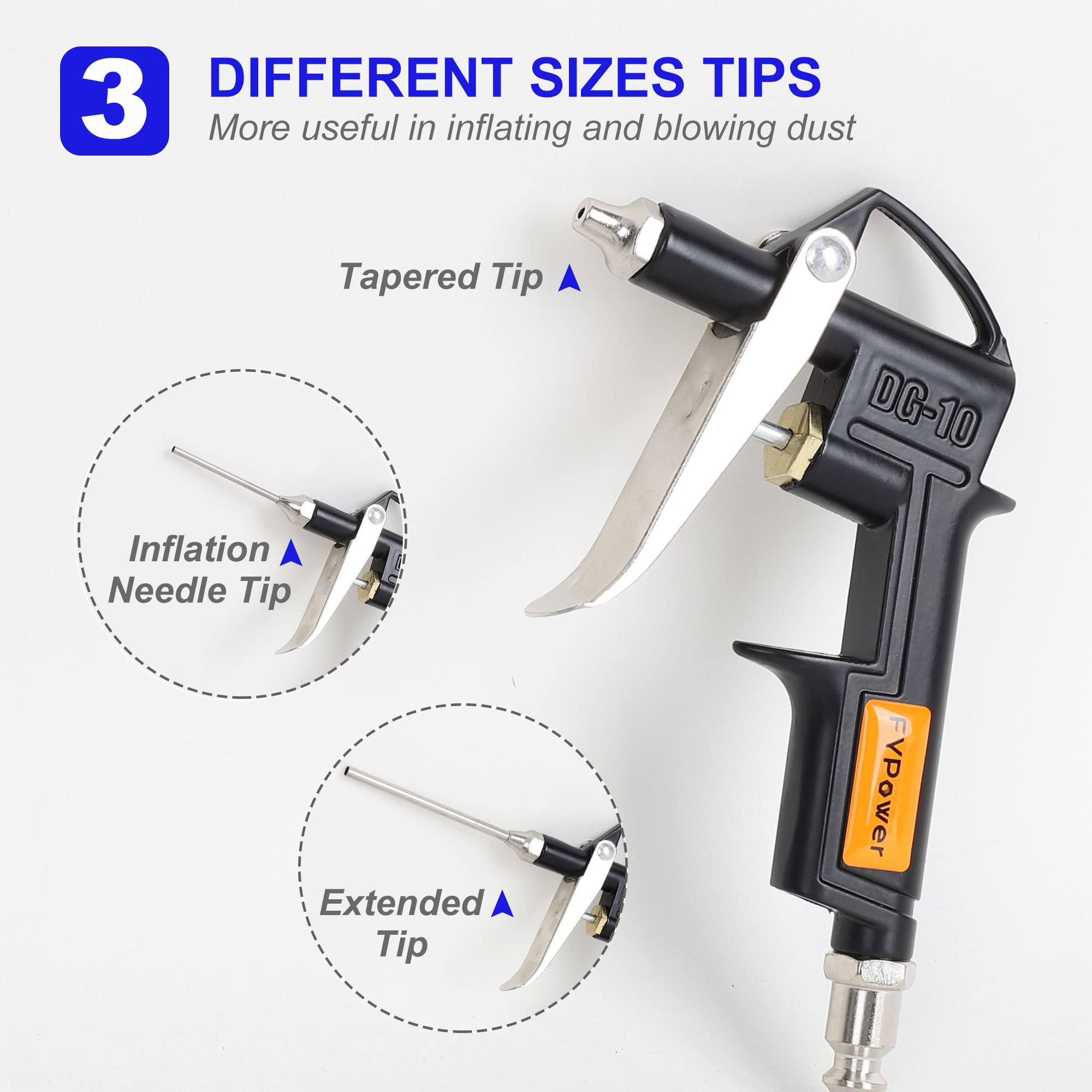 FYPower inflation needles and adapters for multiple air fittings.
