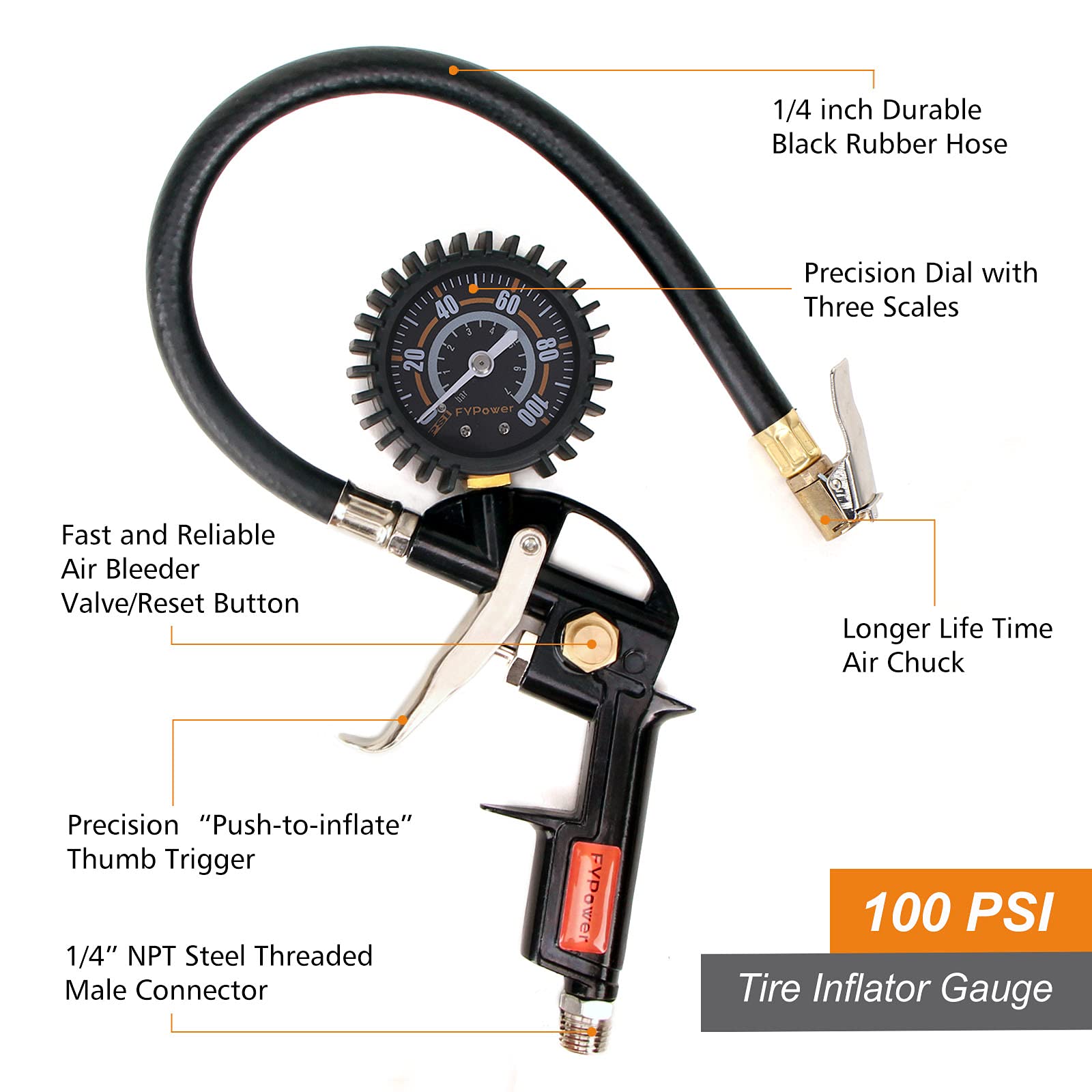 FYPower tire inflator gauge for accurate tire pressure checks