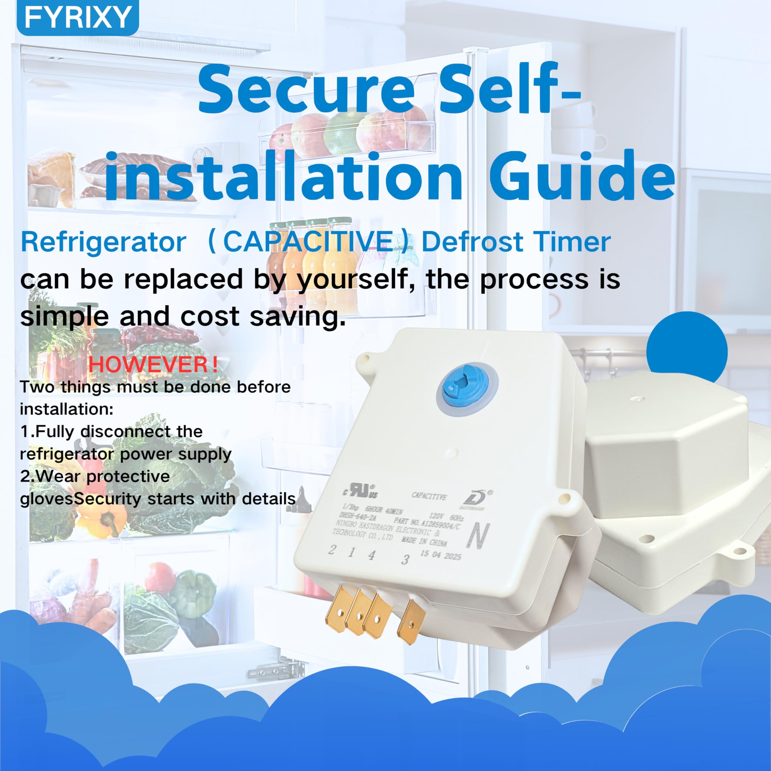 FYRIXY 5304526183 defrost timer in use near fridge suggests improved cooling