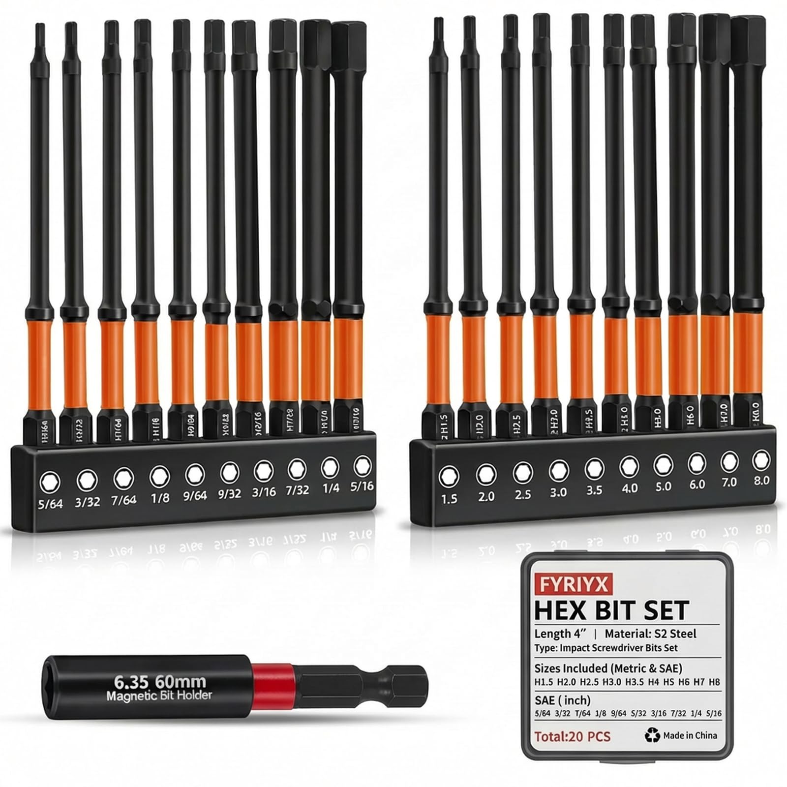 FYRIXY 20-piece 4-inch hex bits with CNC tips for precise driving