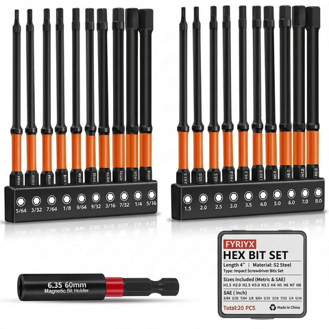 FYRIXY 20-piece 4-inch hex bits with CNC tips for precise driving