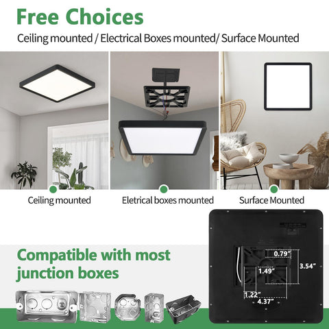 FY Wisdom Fly Lighting 12inch square LED flush mount diffuser-closeup highlights soft, non-glare lighting.
