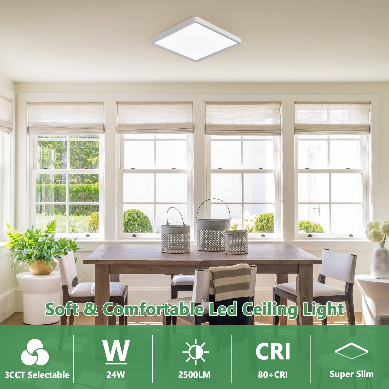 FY Wisdom Fly Lighting 12inch square LED flush mount hallway-view shows low-profile design and broad light coverage.