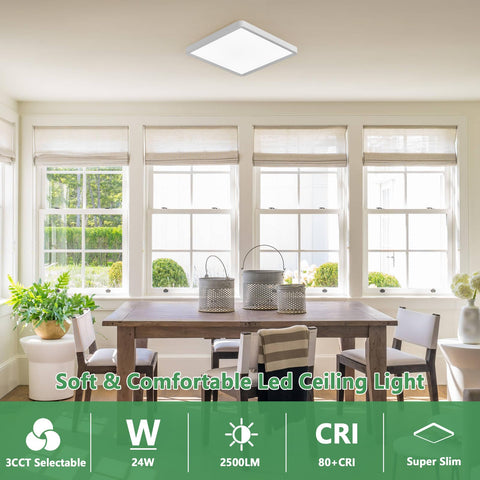 FY Wisdom Fly Lighting 12inch square LED flush mount hallway-view shows low-profile design and broad light coverage.