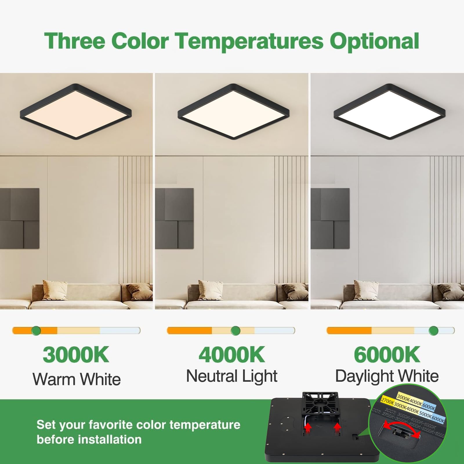 FY Wisdom Fly Lighting 12inch square LED flush mount kitchen-view demonstrates versatile color temperatures for cooking.