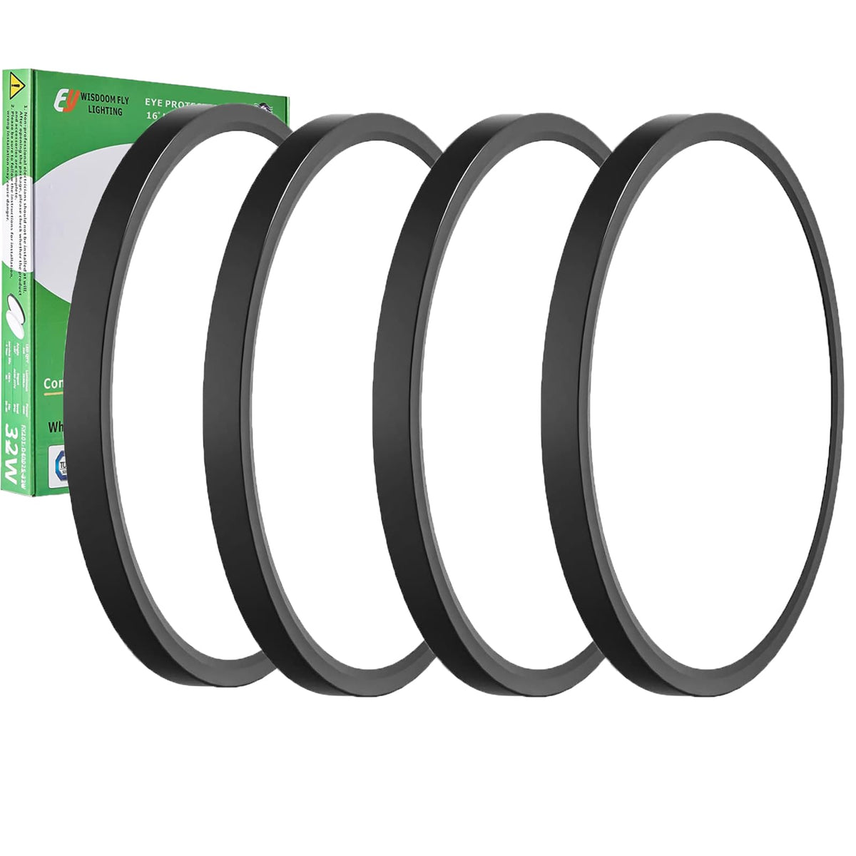 FY WISDOM FLY LIGHTING flush mount front view, sleek black finish, broad, even illumination.