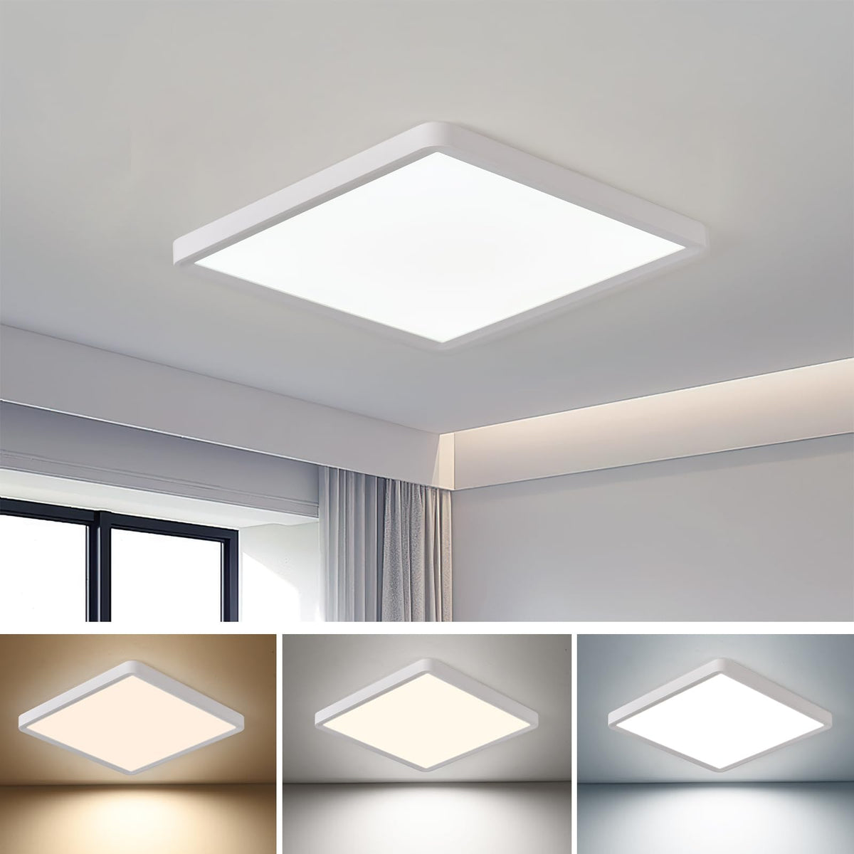 FY WISDOM FLY LIGHTING square LED flush-mount 16-inch delivers uniform living-room illumination
