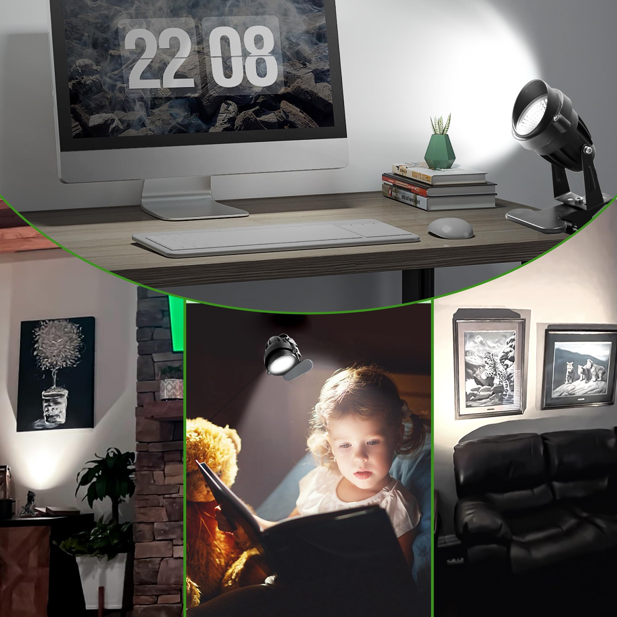 FZWLE spotlight highlights a poster with focused, true-color lighting.