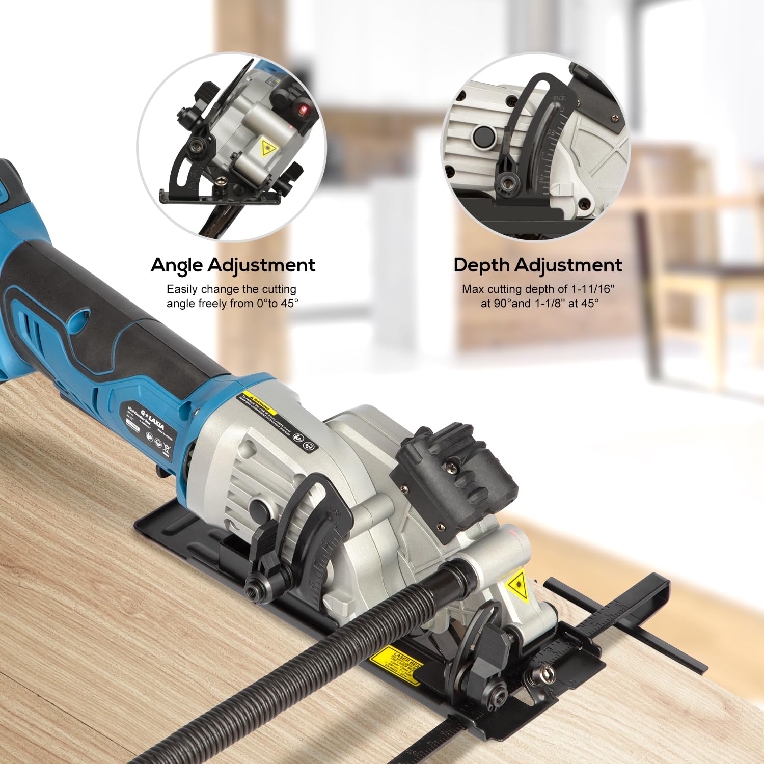 G LAXIA mini circular saw compact body for easy maneuverability.
