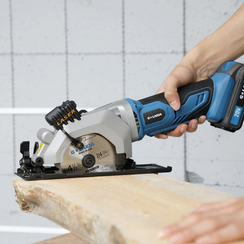G LAXIA mini circular saw with two blades for versatile cuts (24T and 60T).