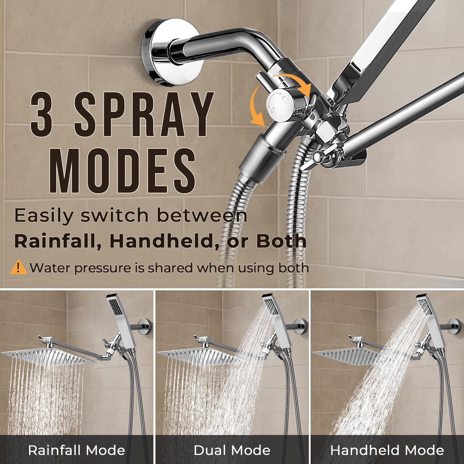 G-Promise 11-inch extension arm keeps the shower head away from the wall for better clearance