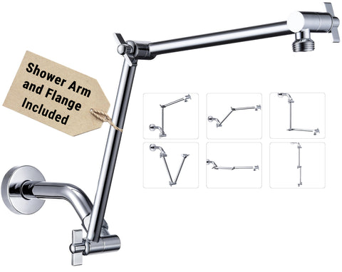 G-Promise 18-inch shower extension arm offers flexible height and angle adjustment.