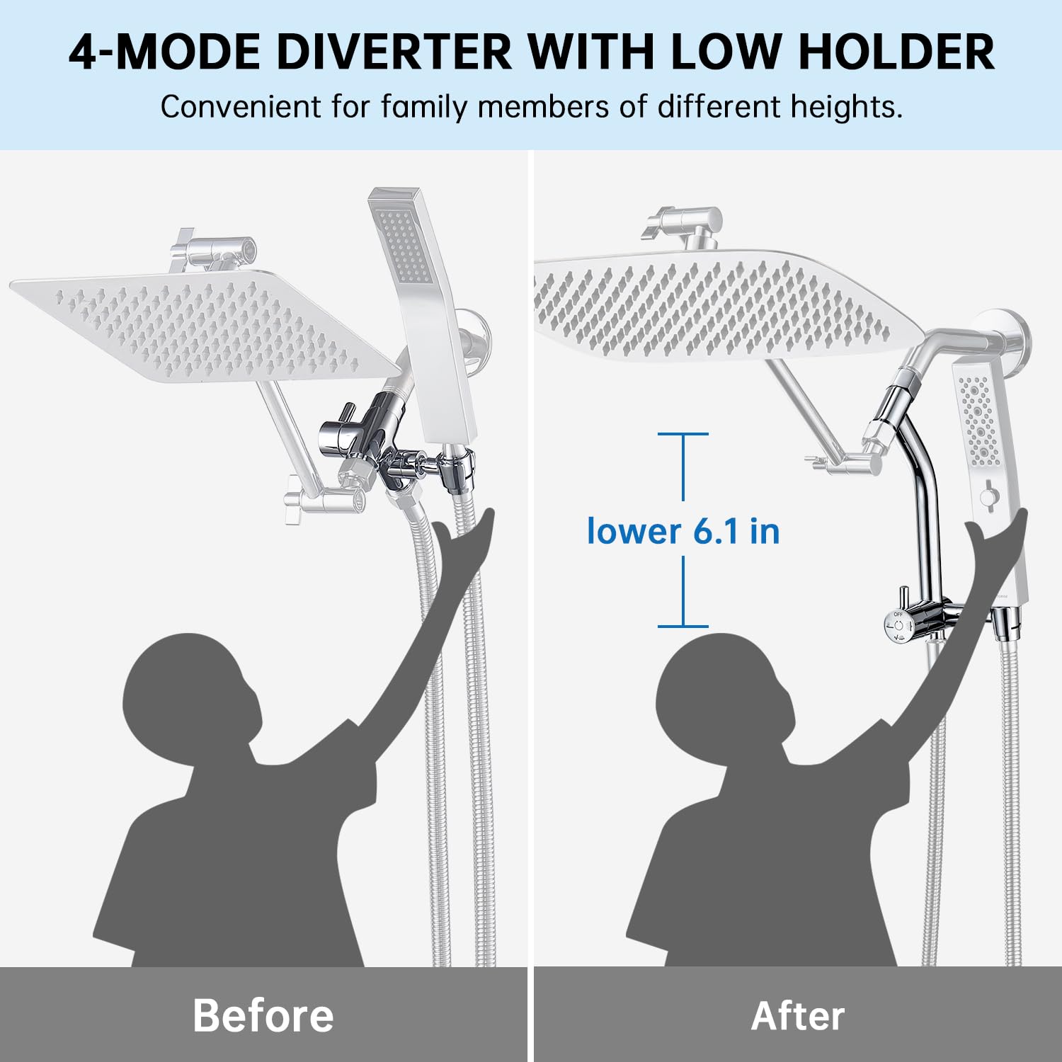 G-Promise 3-way diverter with pause provides versatile water modes.