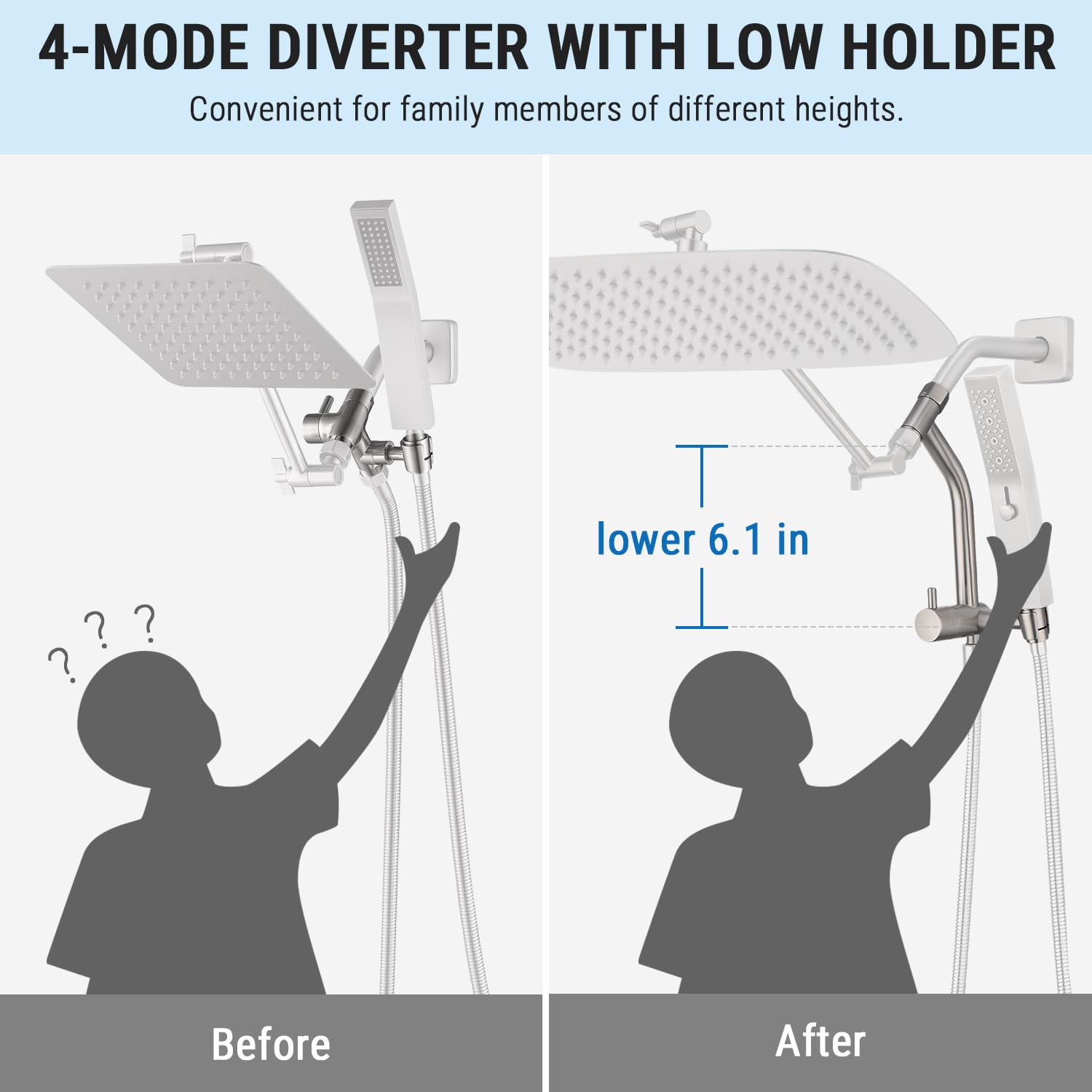 G-Promise 3-way diverter with pause setting for flexible water control.