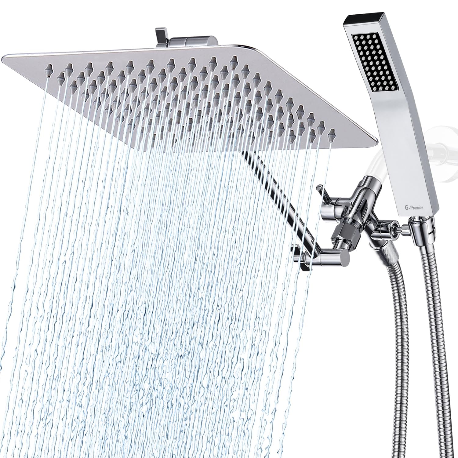 G-Promise all-metal 10-inch dual square rain head for a luxurious shower experience