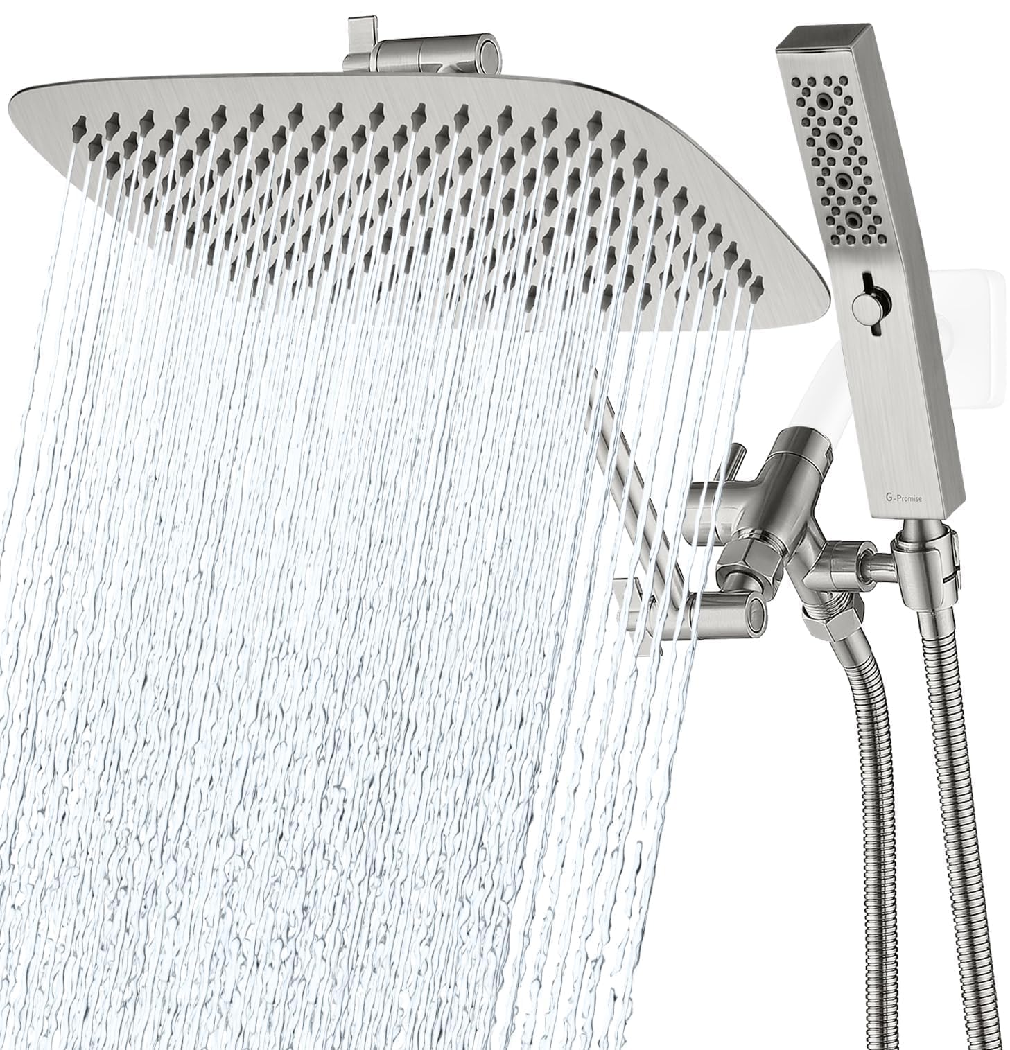 G-Promise all-metal 12-inch dual square shower head with wide rainfall coverage