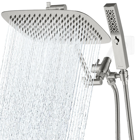 G-Promise all-metal 12-inch dual square shower head with wide rainfall coverage