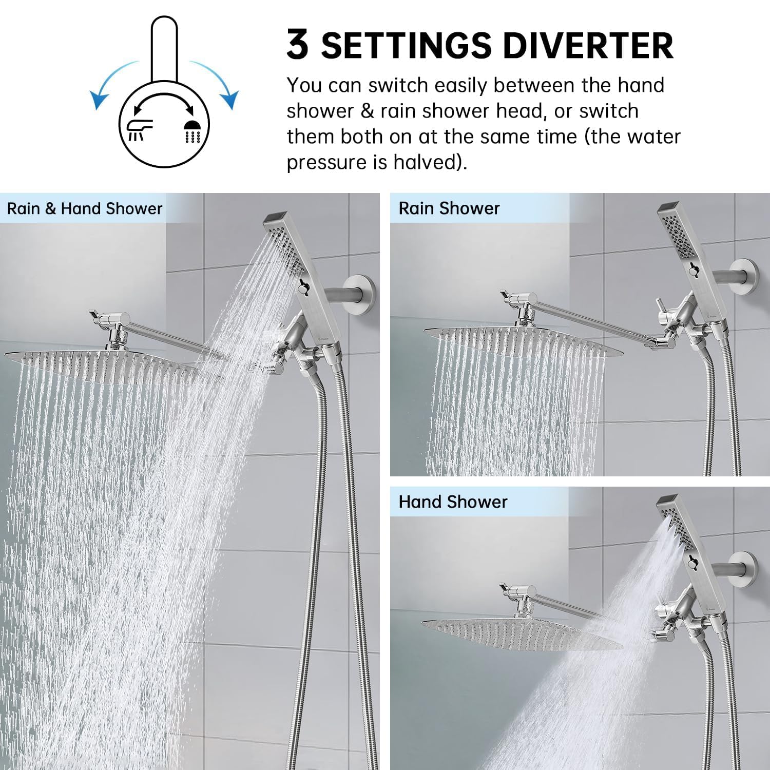 G-Promise 12-inch rain head close-up showing durable metal construction