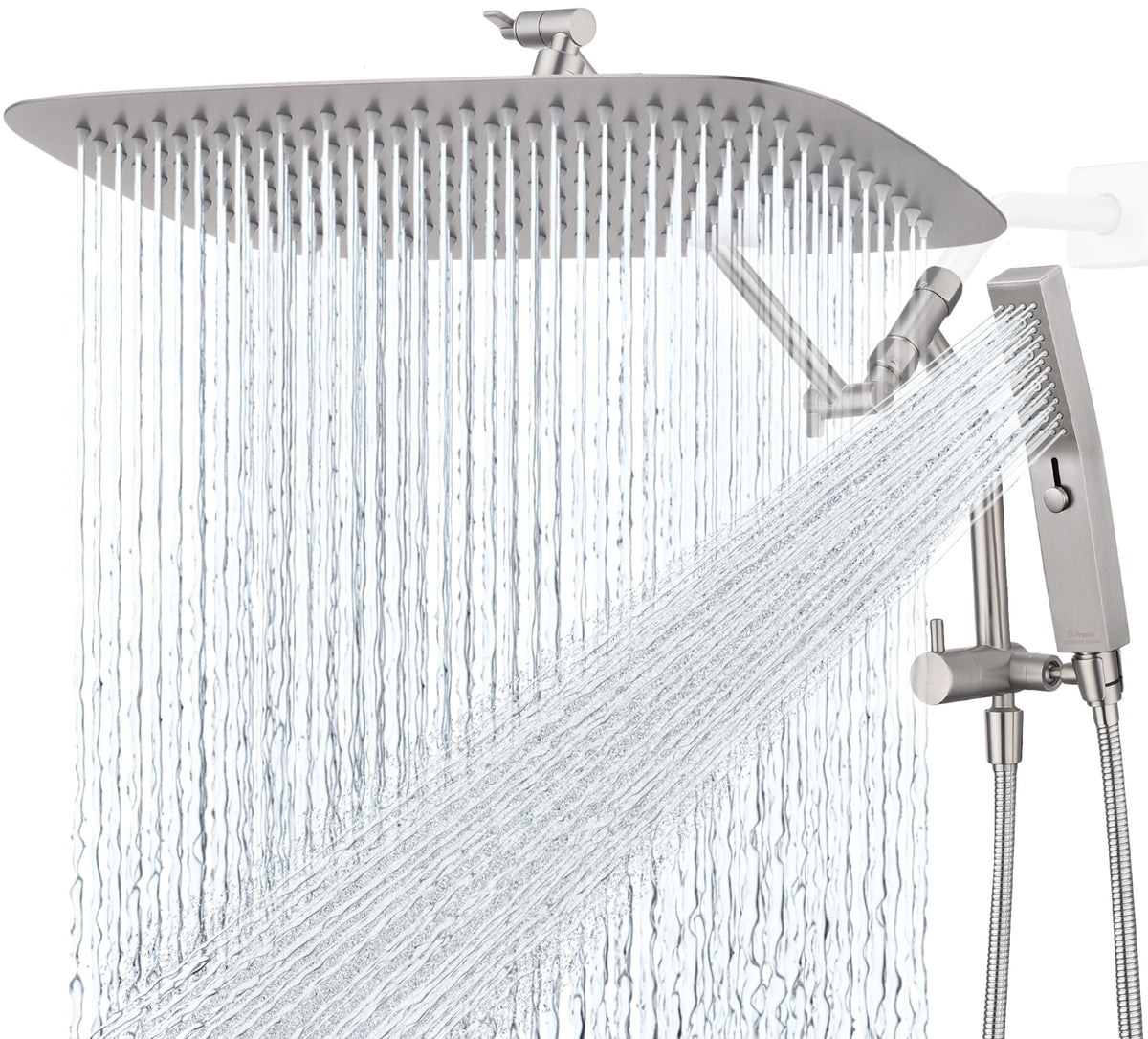 G-Promise all-metal 16-inch rainhead delivers wide coverage for a spa-like shower.