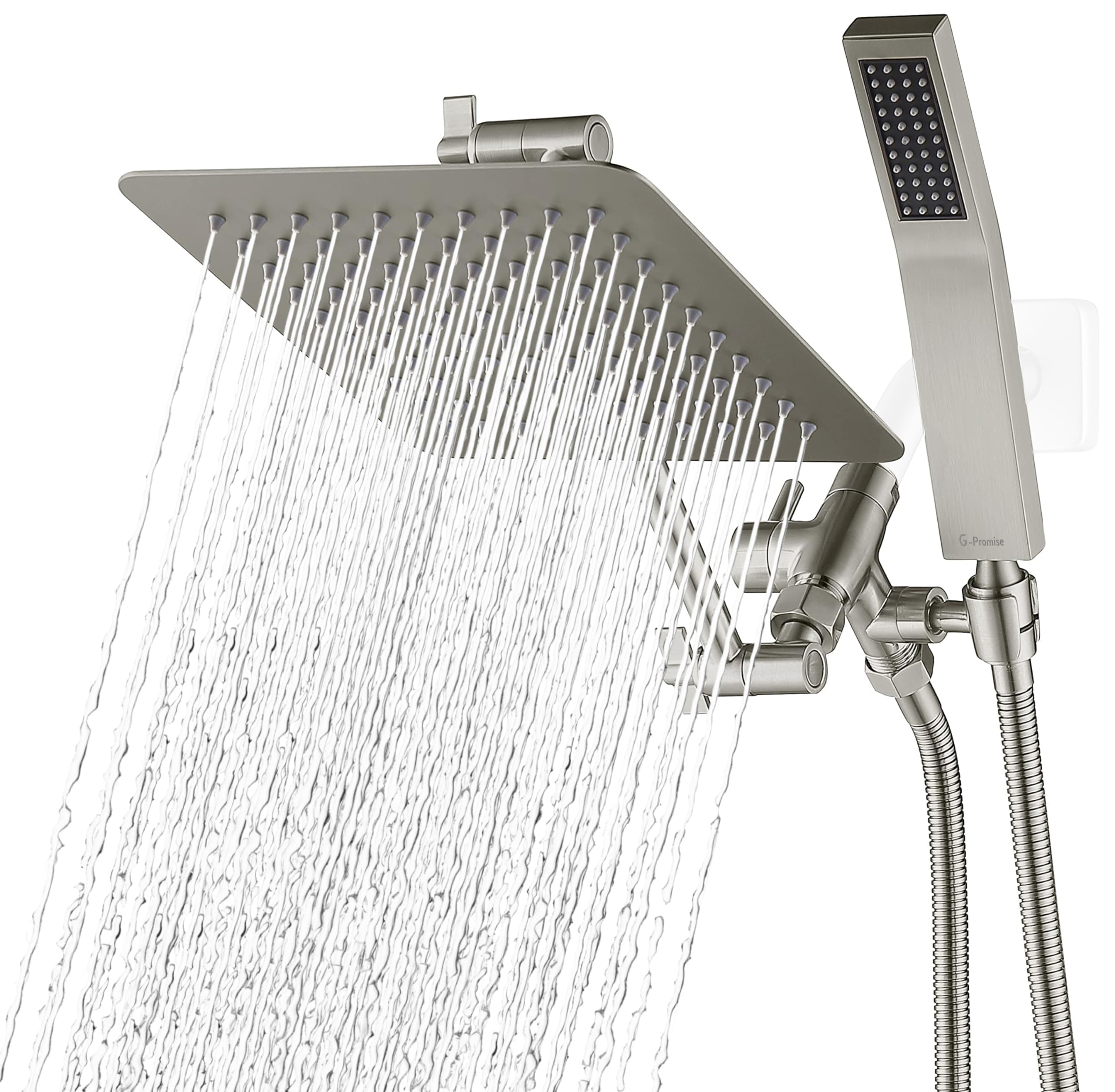 G-Promise all-metal 8-inch dual square shower head delivers wide rainfall coverage