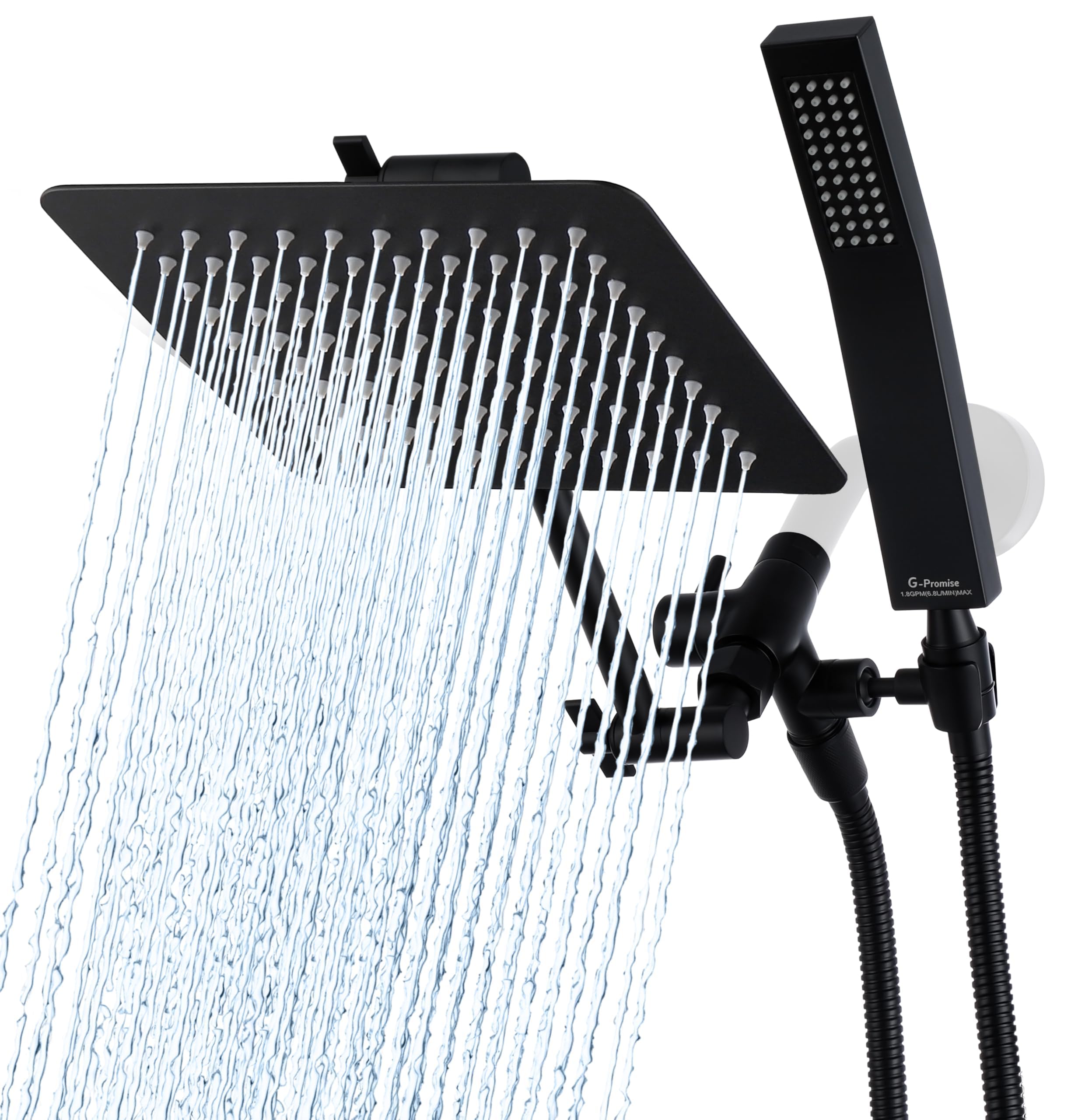 G-Promise all-metal 8-inch dual square shower head for a durable rainfall shower
