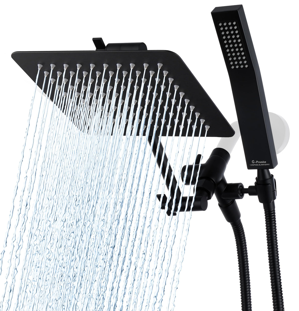 G-Promise all-metal 8-inch dual square shower head for a durable rainfall shower