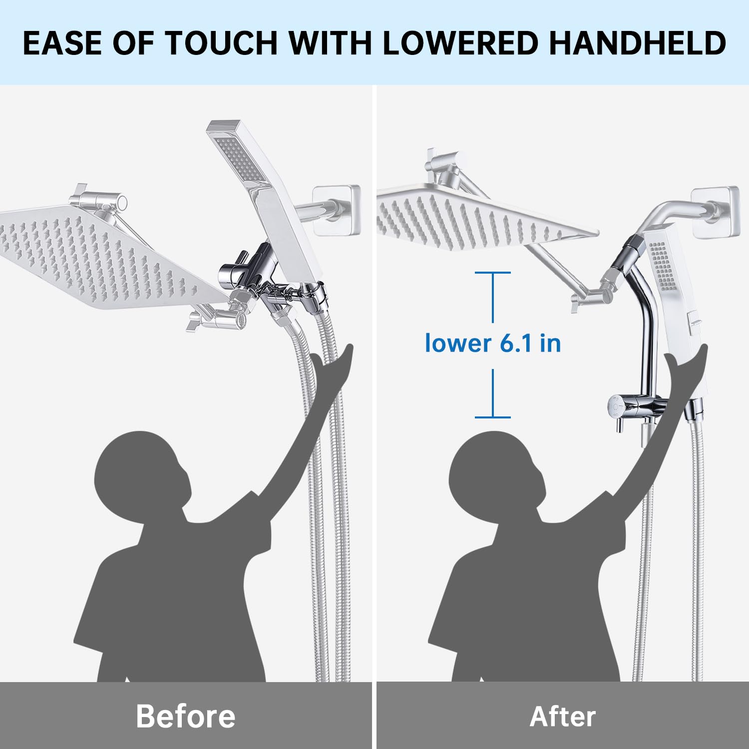 G-Promise diverter chrome low-holder mount shown in action for easy reach.