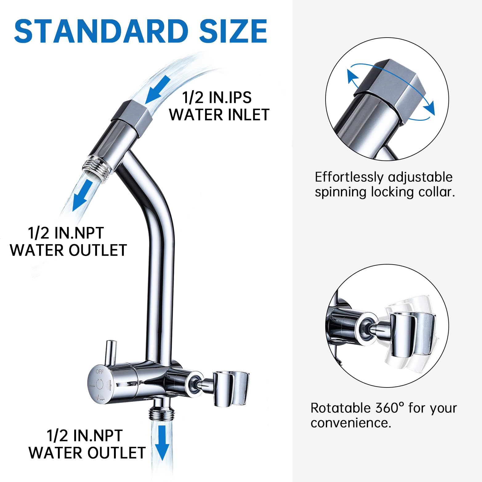 G-Promise universal compatibility with 1/2 inch connections for US showers.