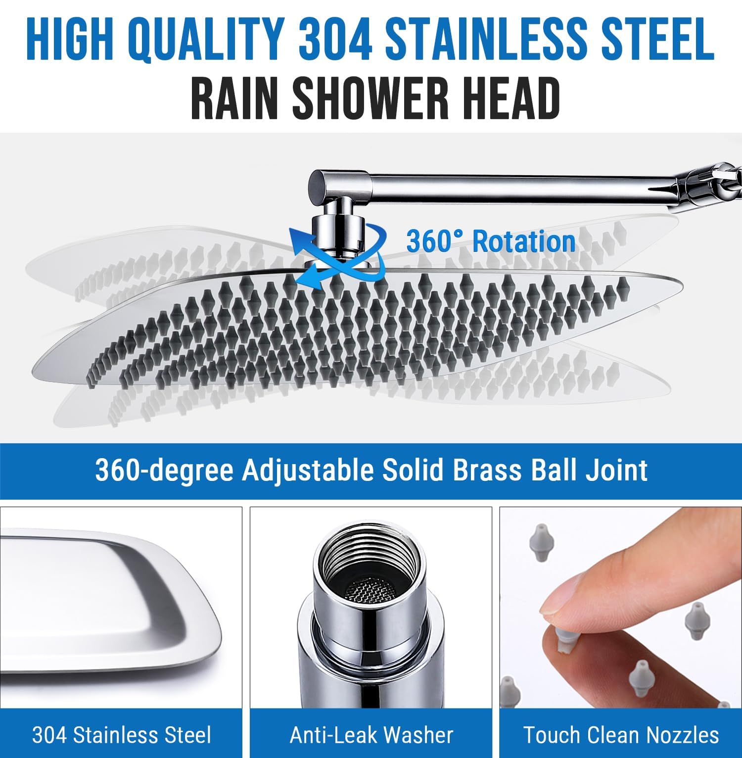 G-Promise shower head with self-cleaning silicone nozzles for low maintenance