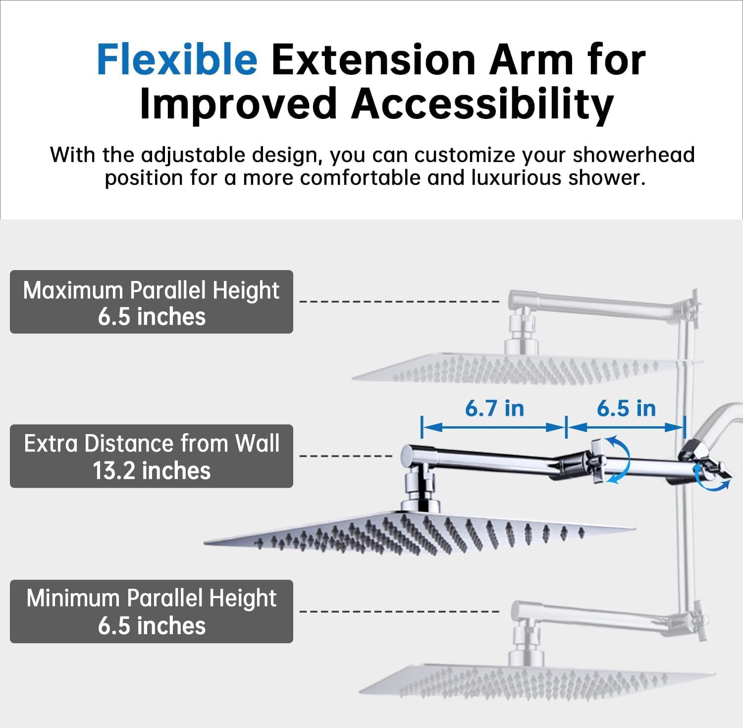 G-Promise patented extension arm 13-inch for easy height and angle adjustment