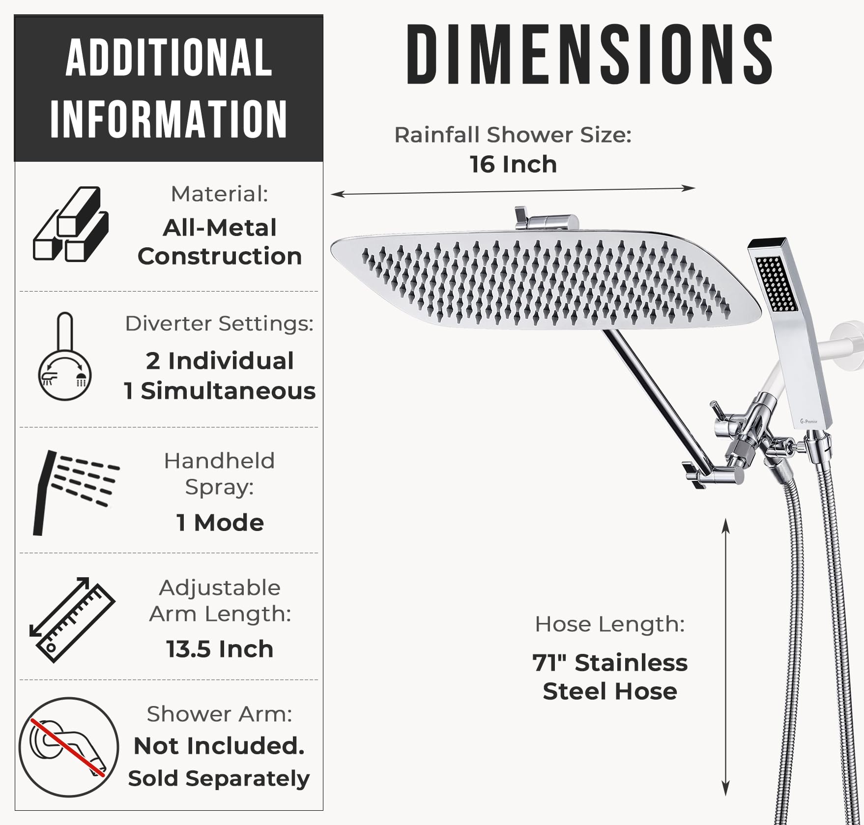 G-Promise rectangular rain shower head delivering immersive rainfall.