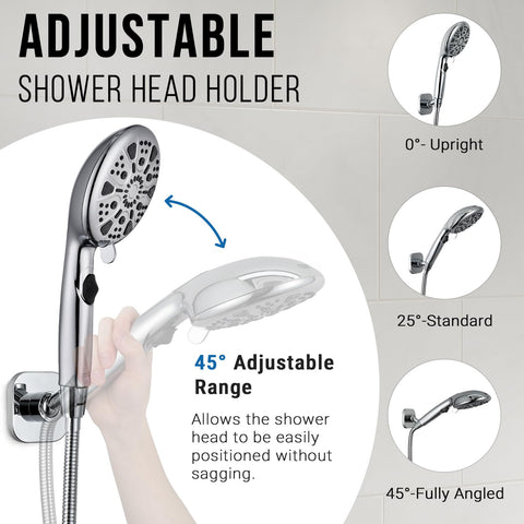 G-Promise 360° rotation with 45° tilt for versatile shower use.