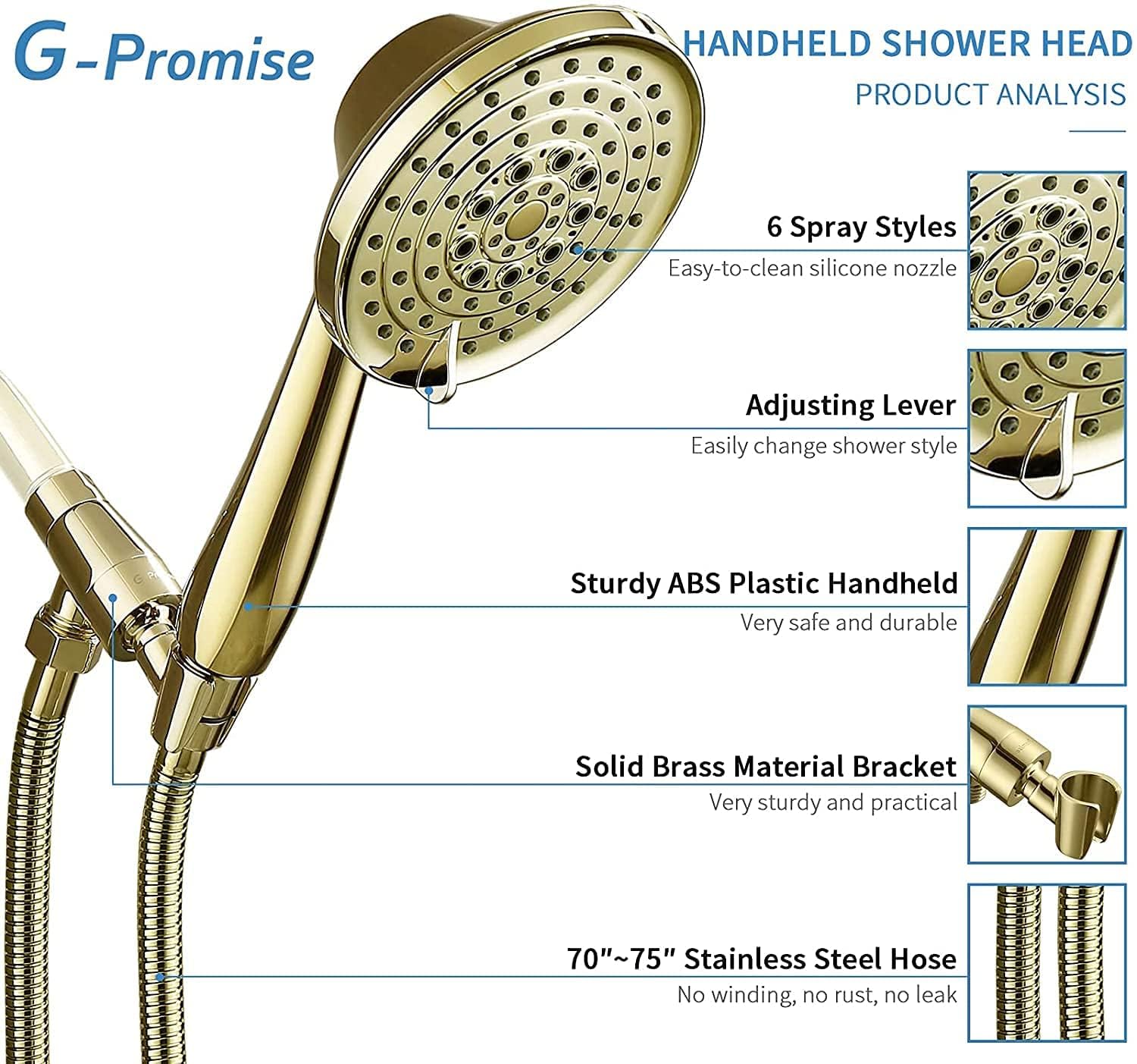 G-Promise solid brass bracket holder for durable, steady mounting.