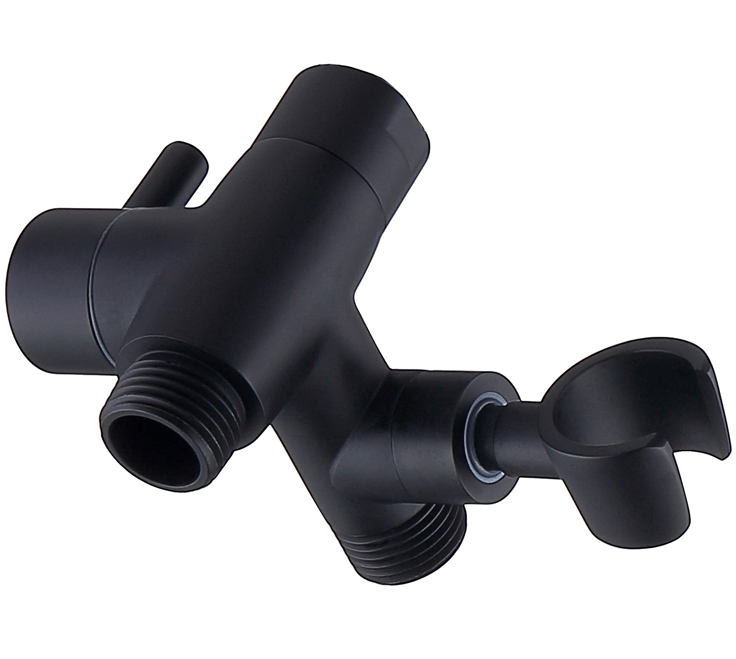 G-Promise solid metal shower arm diverter in matte black for durable versatility in the shower.