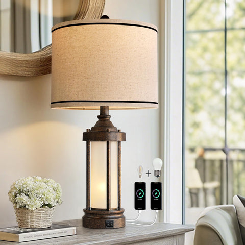 G-SAFAVA 25'' bronze table lamp with dual light offers versatile bedside illumination for living rooms.