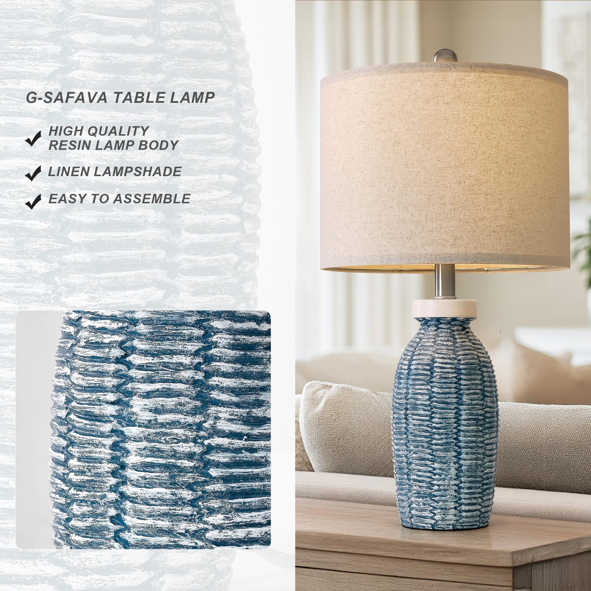 G-SAFAVA blue desk lamp for home office with clear light