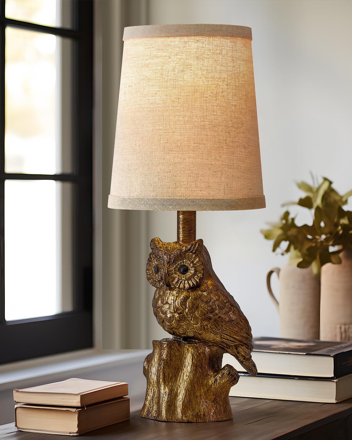 G-SAFAVA owl lamp base with antique gold finish for cozy living spaces.