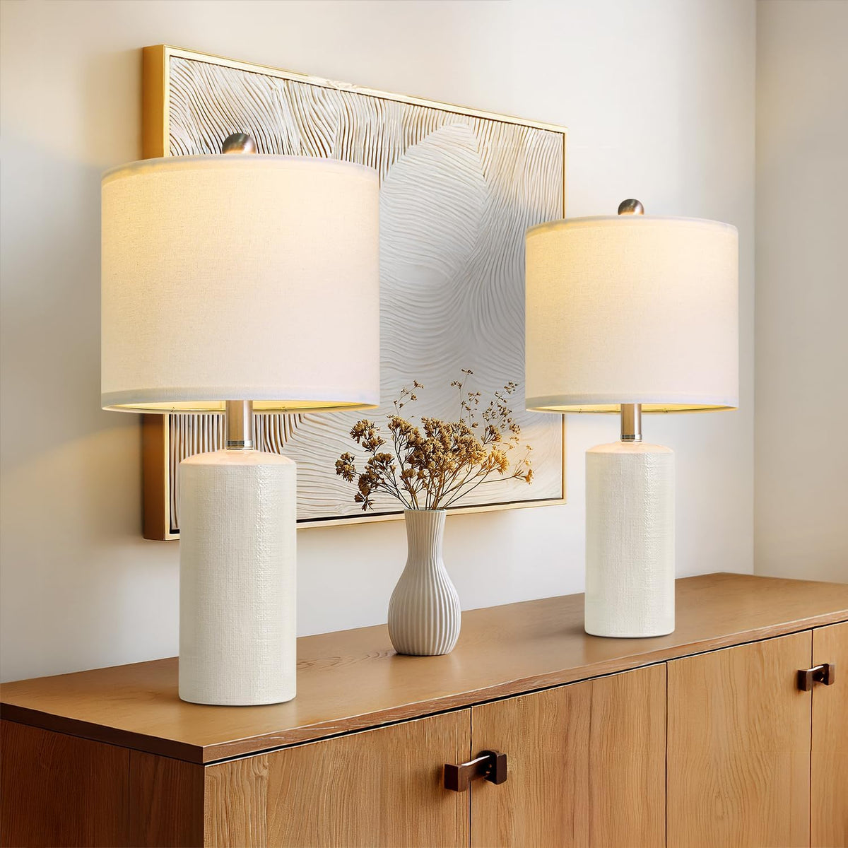 G-SAFAVA ceramic white table lamp adds cozy ambient lighting to living rooms