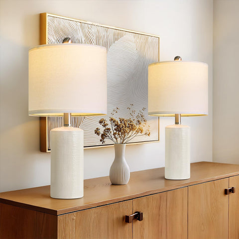 G-SAFAVA ceramic white table lamp adds cozy ambient lighting to living rooms