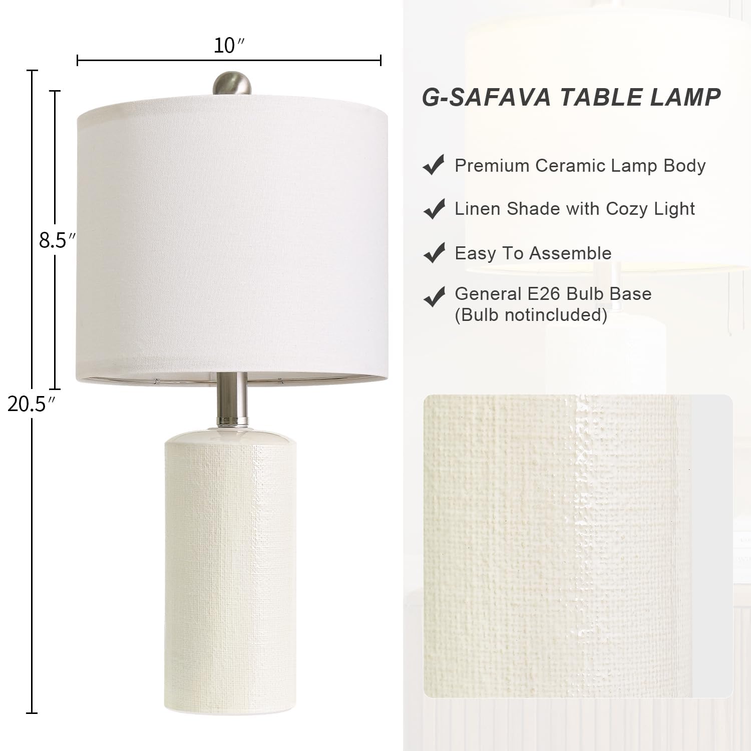 G-SAFAVA small white table lamp provides warm bedside glow for bedrooms