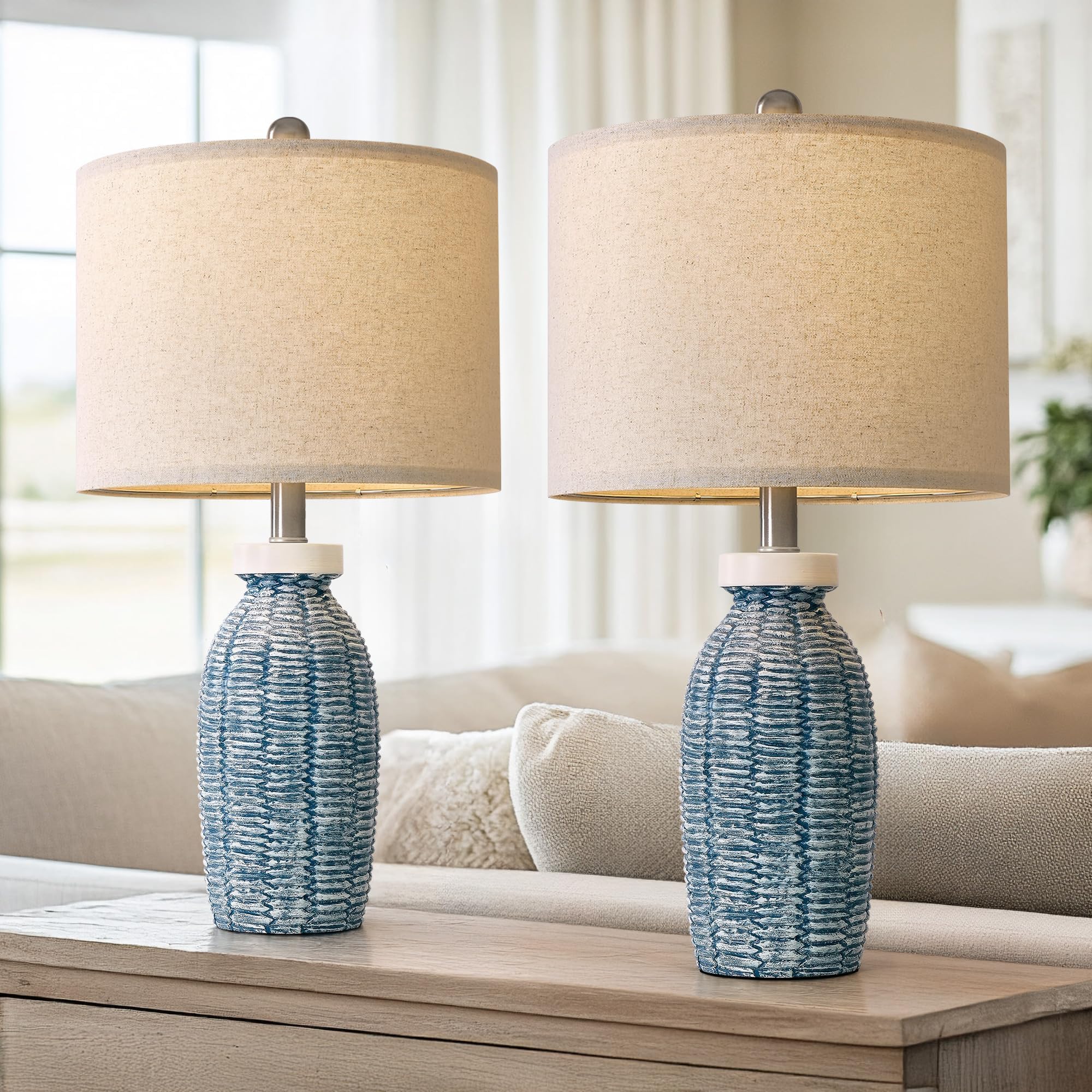 G-SAFAVA blue table lamp pair for bedside with warm ambient light
